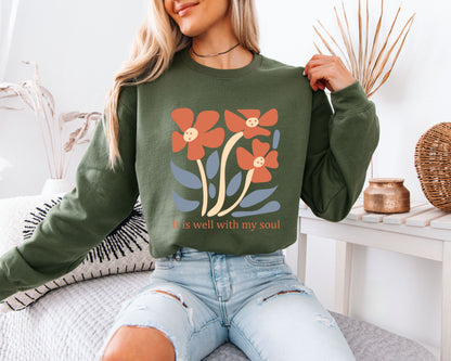 Nature-Inspired Floral Sweatshirt, Faith Graphic Crewneck, Soft Daily Pullover
