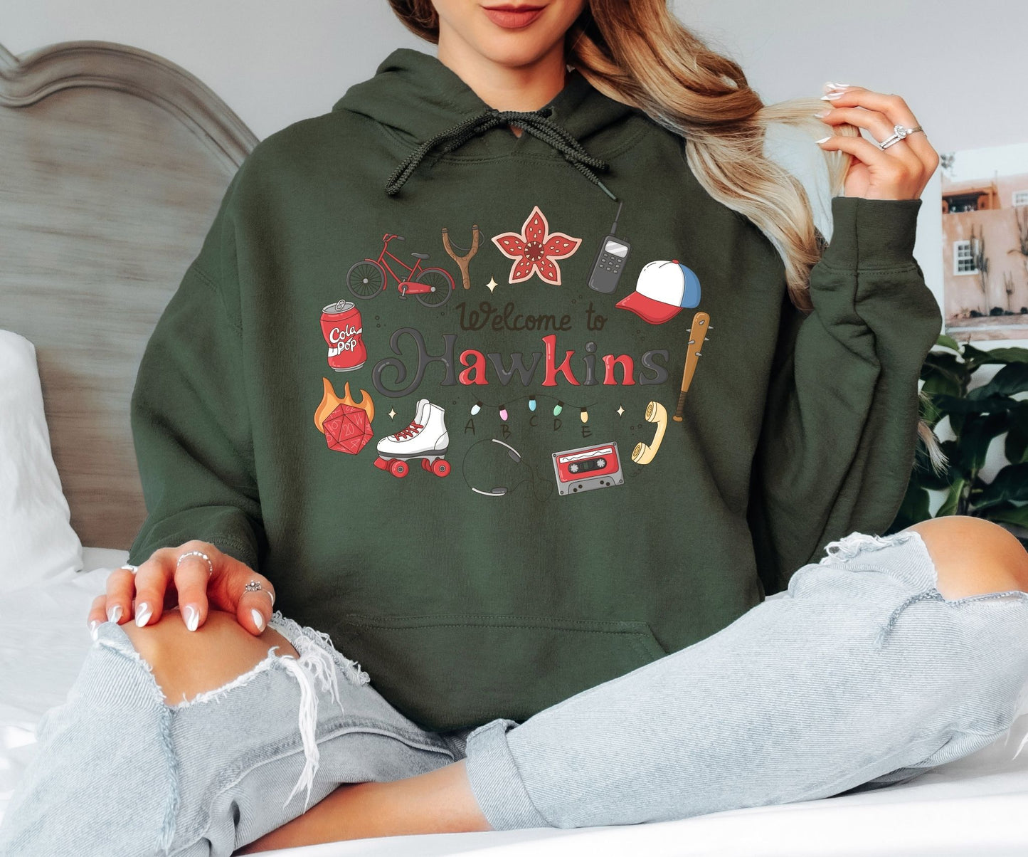 Welcome to Hawkins Hoodie – Retro 80s Inspired Graphic Hoodie, Hawkins Town Fan Sweatshirt, Unisex Cozy Hoodie