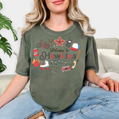 Welcome to Hawkins Shirt - Retro 80s Hawkins Aesthetic Tee, Sci-Fi Adventure Doodle Sweatshirt, Vintage Stranger Things Inspired Gift, Nostalgic Fan Apparel