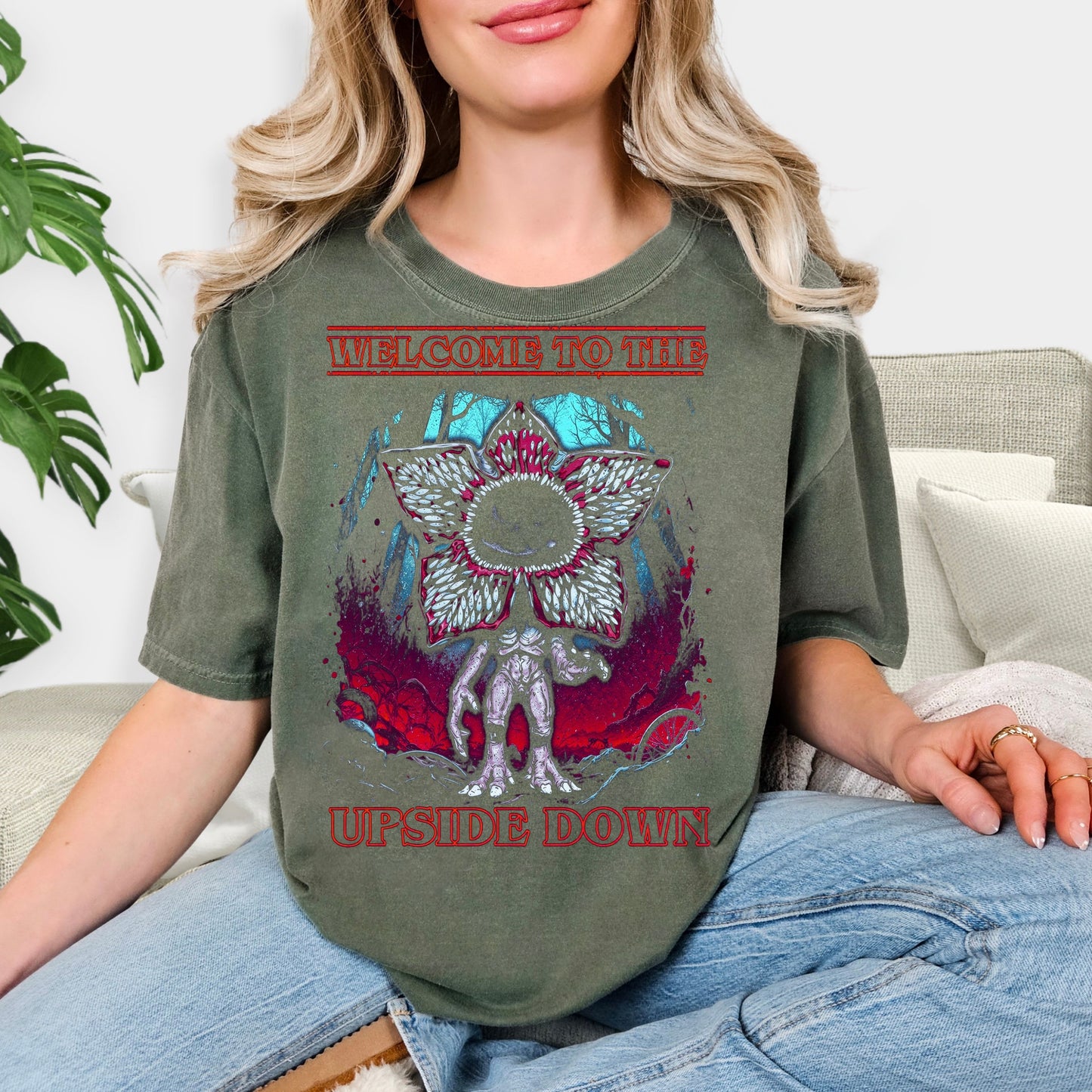 Welcome to the Upside Down Shirt - Demogorgon Horror Graphic Tee, Retro Sci-Fi Monster Sweatshirt, Spooky Forest Aesthetic Shirt, Hawkins Fan Gift