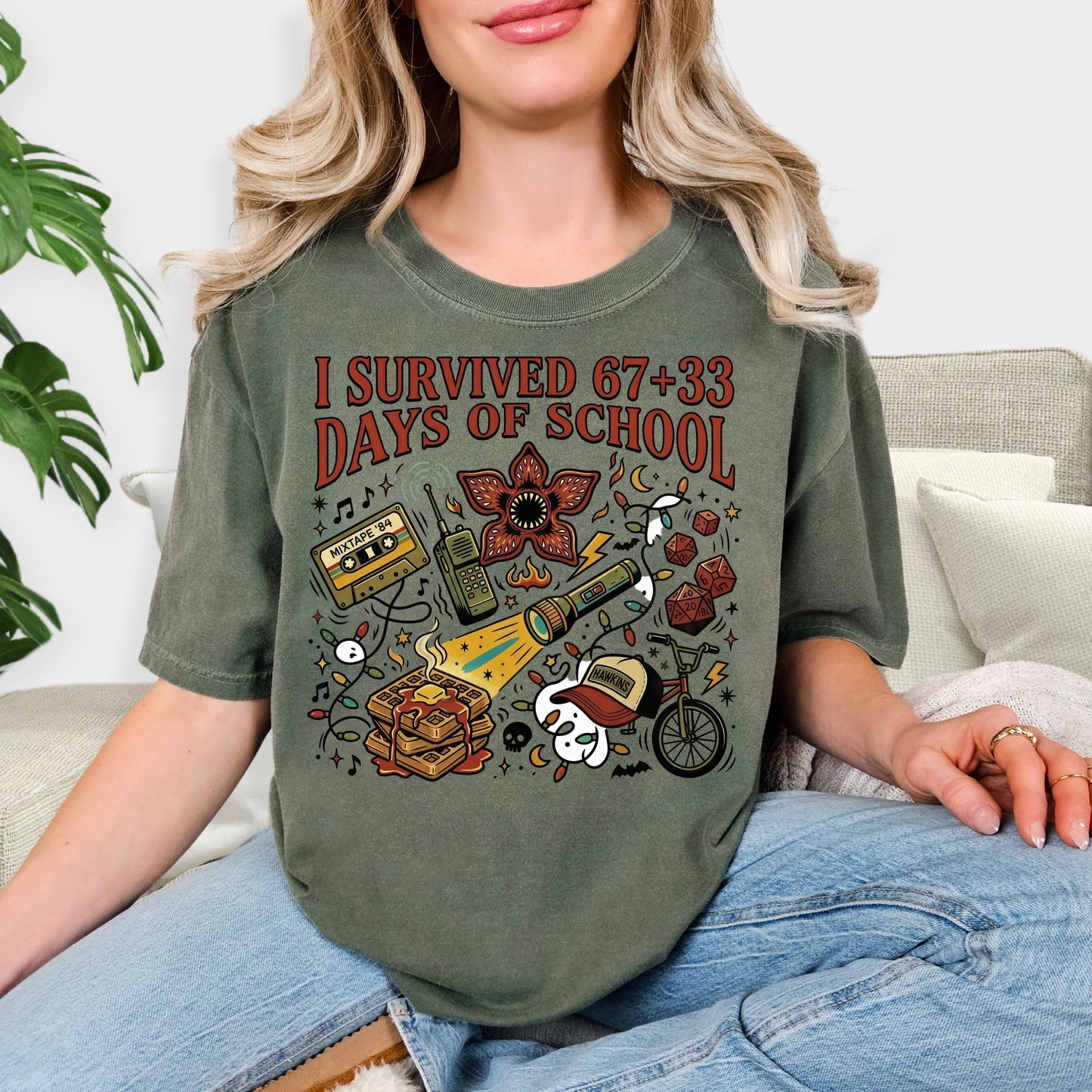 I Survived 100 Days of School Shirt - 100th Day of School Stranger Things Inspired Tee, Retro 80s Hawkins Style Sweatshirt, Teacher and Student Milestone Gift