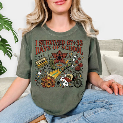 I Survived 100 Days of School Shirt - 100th Day of School Stranger Things Inspired Tee, Retro 80s Hawkins Style Sweatshirt, Teacher and Student Milestone Gift