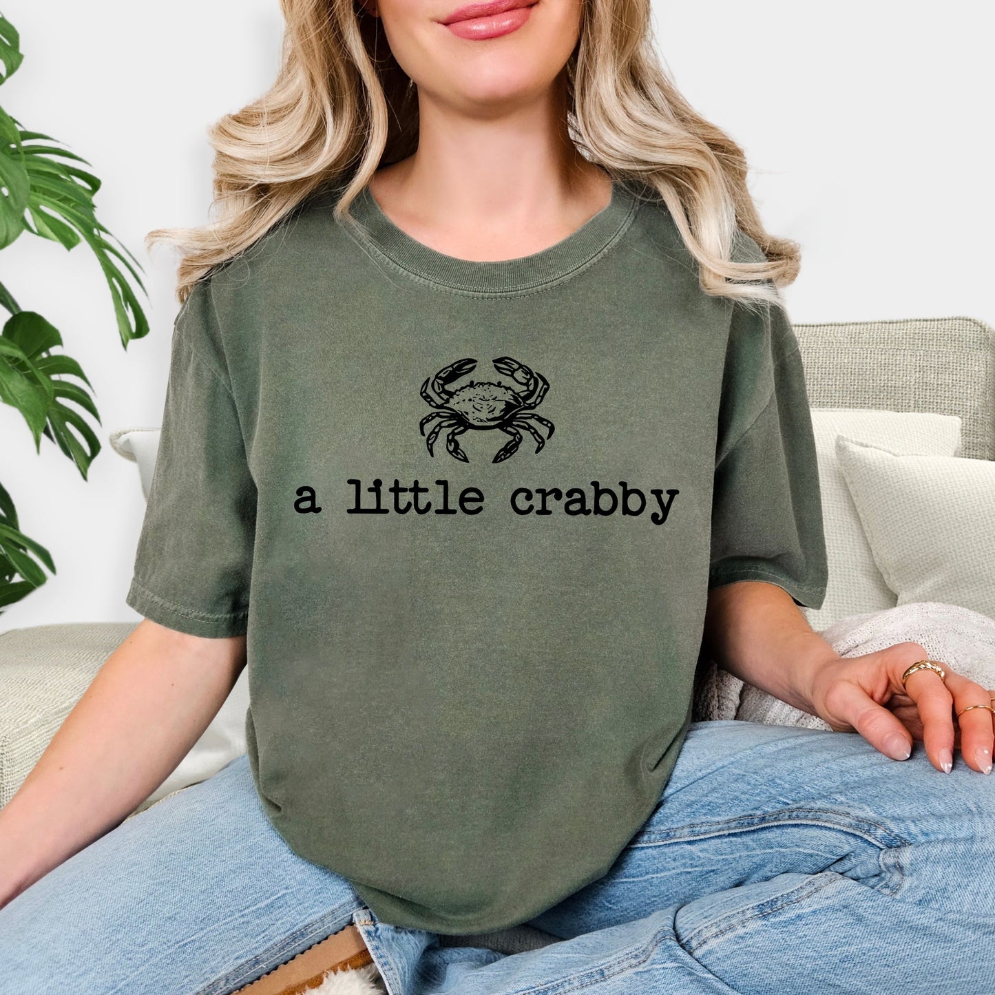 A Little Crabby T-Shirt - Funny Crab Graphic Tee, Minimalist Coastal Humor Shirt, Cute Crustacean Apparel, Beach Vacation Sarcastic Tee
