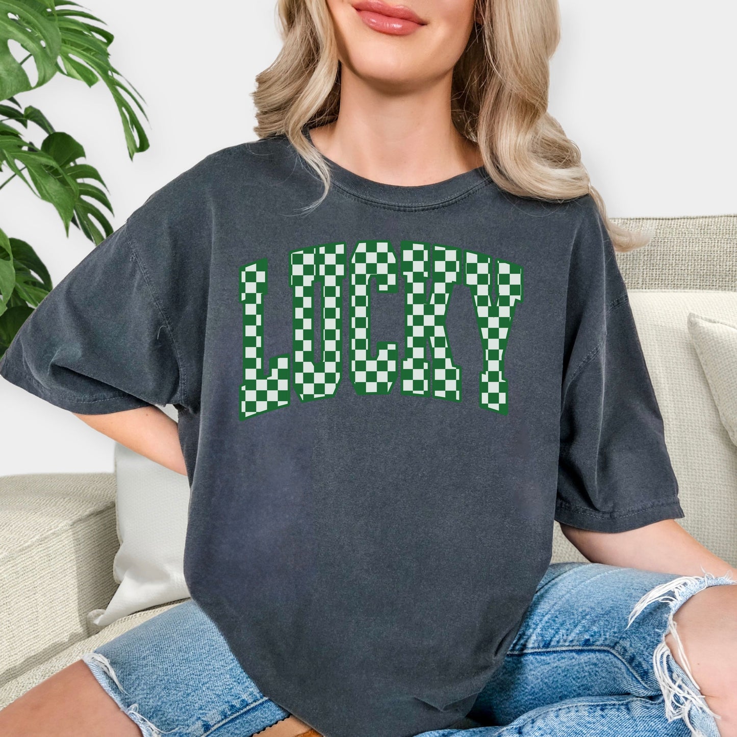 Lucky Checkerboard Shirt - St. Patrick's Day T-Shirt, Retro Lucky Charm Tee, Green Plaid Aesthetic Sweatshirt, Festive Irish Party Apparel