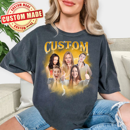 Custom Bootleg Rap Tee (Comfort Colors Style) - Personalized 90s Vintage Photo T-Shirt - Custom Graphic Gift