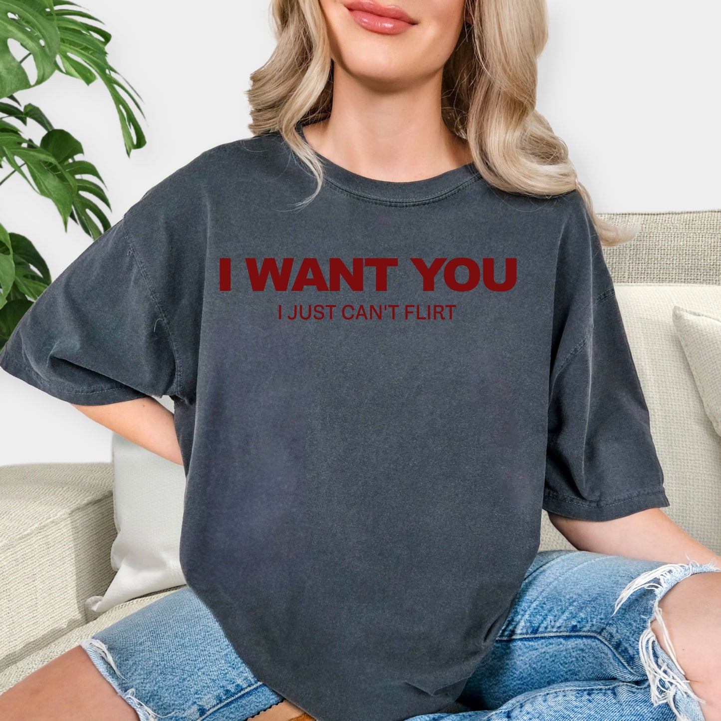 I Want You I Just Can't Flirt Shirt - Funny Sarcastic Quote Tee, Socially Awkward Humor Sweatshirt, Introvert Gift, Minimalist Statement Shirt