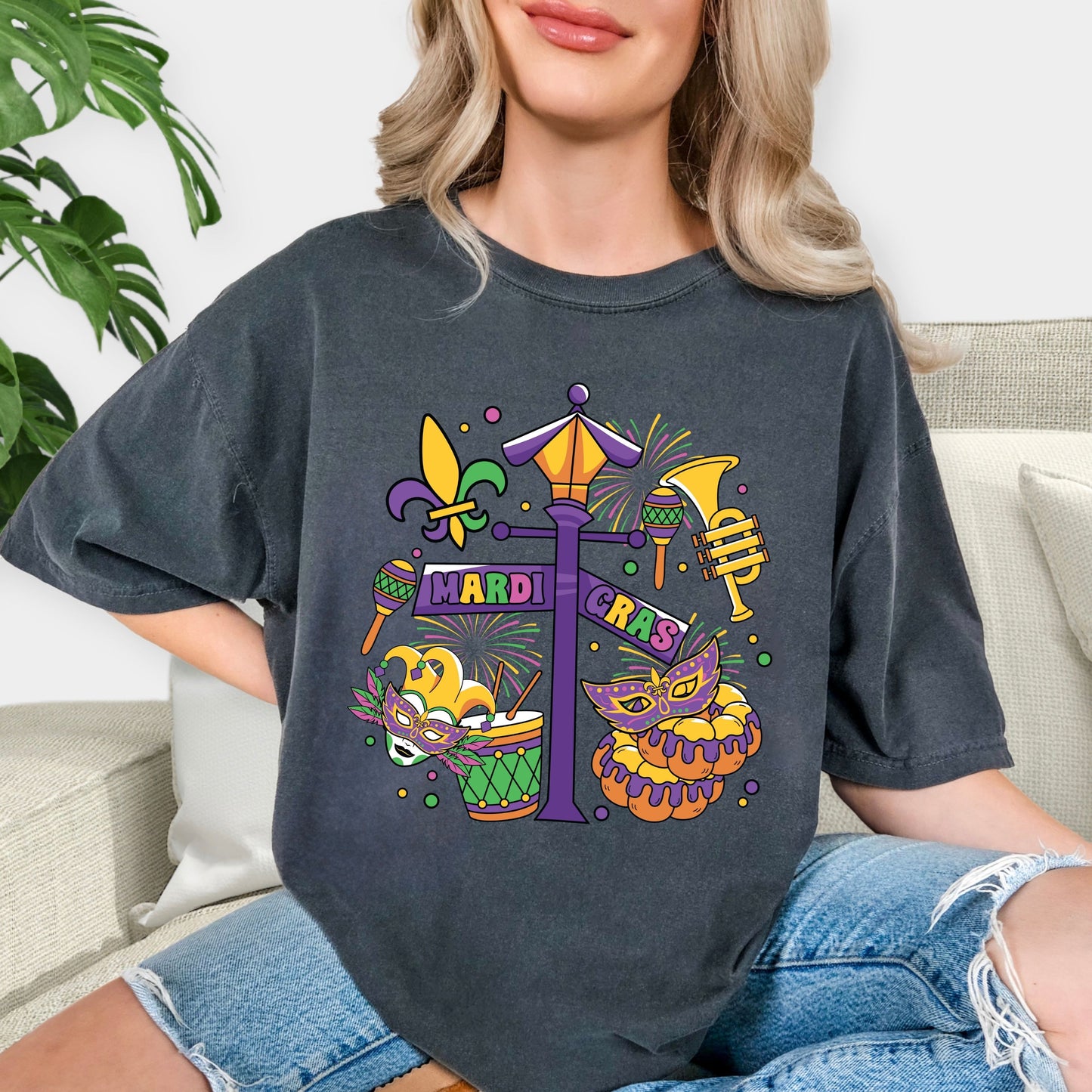 Fun Mardi Gras Party Tee with Carnival Theme