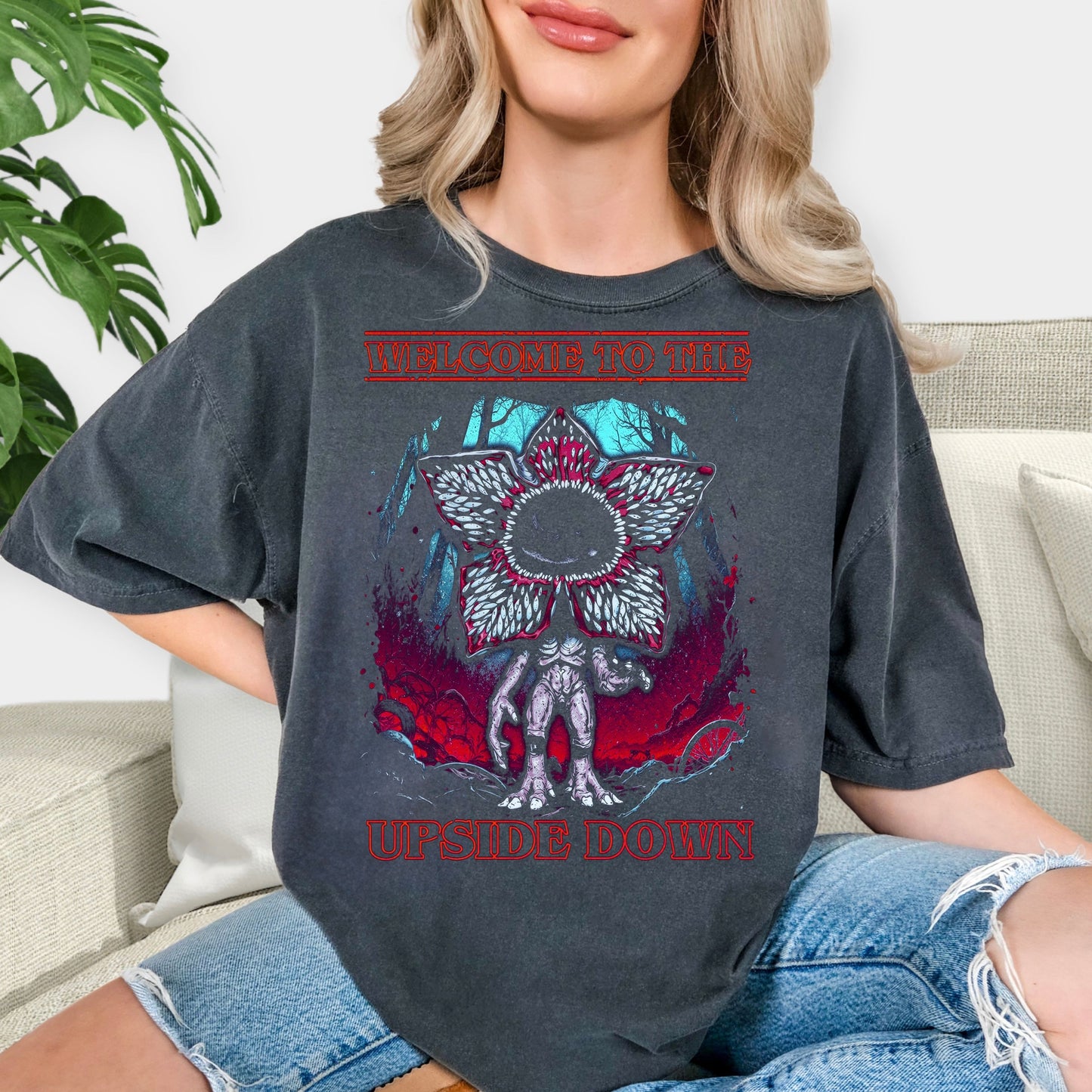 Welcome to the Upside Down Shirt - Demogorgon Horror Graphic Tee, Retro Sci-Fi Monster Sweatshirt, Spooky Forest Aesthetic Shirt, Hawkins Fan Gift