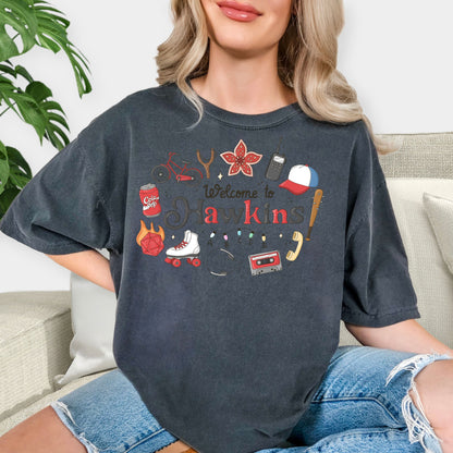 Welcome to Hawkins Shirt - Retro 80s Hawkins Aesthetic Tee, Sci-Fi Adventure Doodle Sweatshirt, Vintage Stranger Things Inspired Gift, Nostalgic Fan Apparel