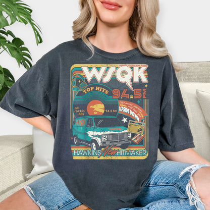 WSQK Hawkins New Hitmaker Shirt - Retro 80s Radio Station Tee, Vintage Broadcast Van Sweatshirt, Sci-Fi Nostalgia Gift, Rockin' Hits FM Radio Apparel