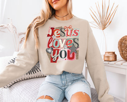 Jesus Loves You Sweatshirt | Retro Collage Christian Crewneck | Groovy Disco Faith Gift