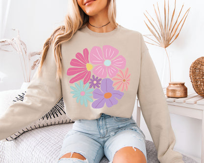 Soft Bloom Garden Sweatshirt – Cozy Botanical Graphic Crewneck, Relaxed Fit Nature Inspired Floral Pullover for Everyday Wear