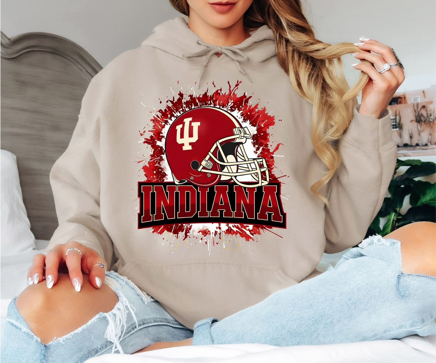 Indiana Football Helmet Hoodie – College Football Inspired Graphic Hoodie, Indiana Fan Unisex Sweatshirt, Game Day Hoodie