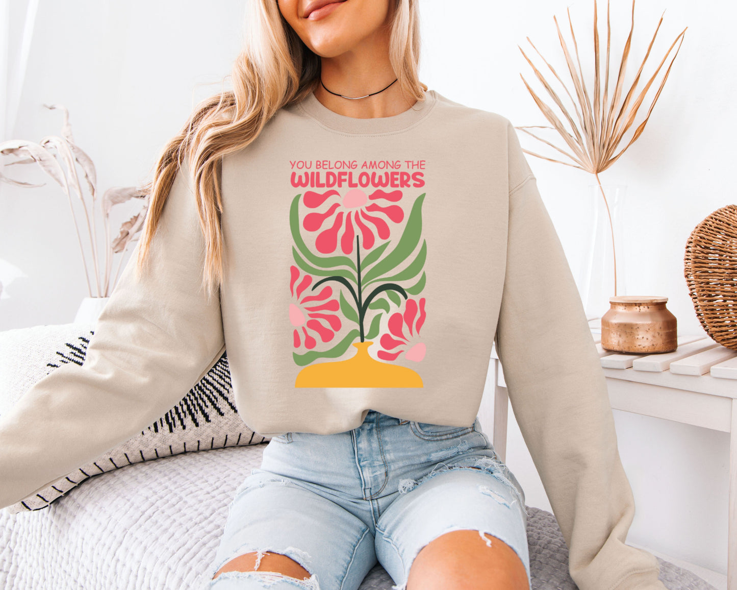 Garden Breeze Sweatshirt, Watercolor Flower Graphic Crewneck, Casual Relaxed Fit