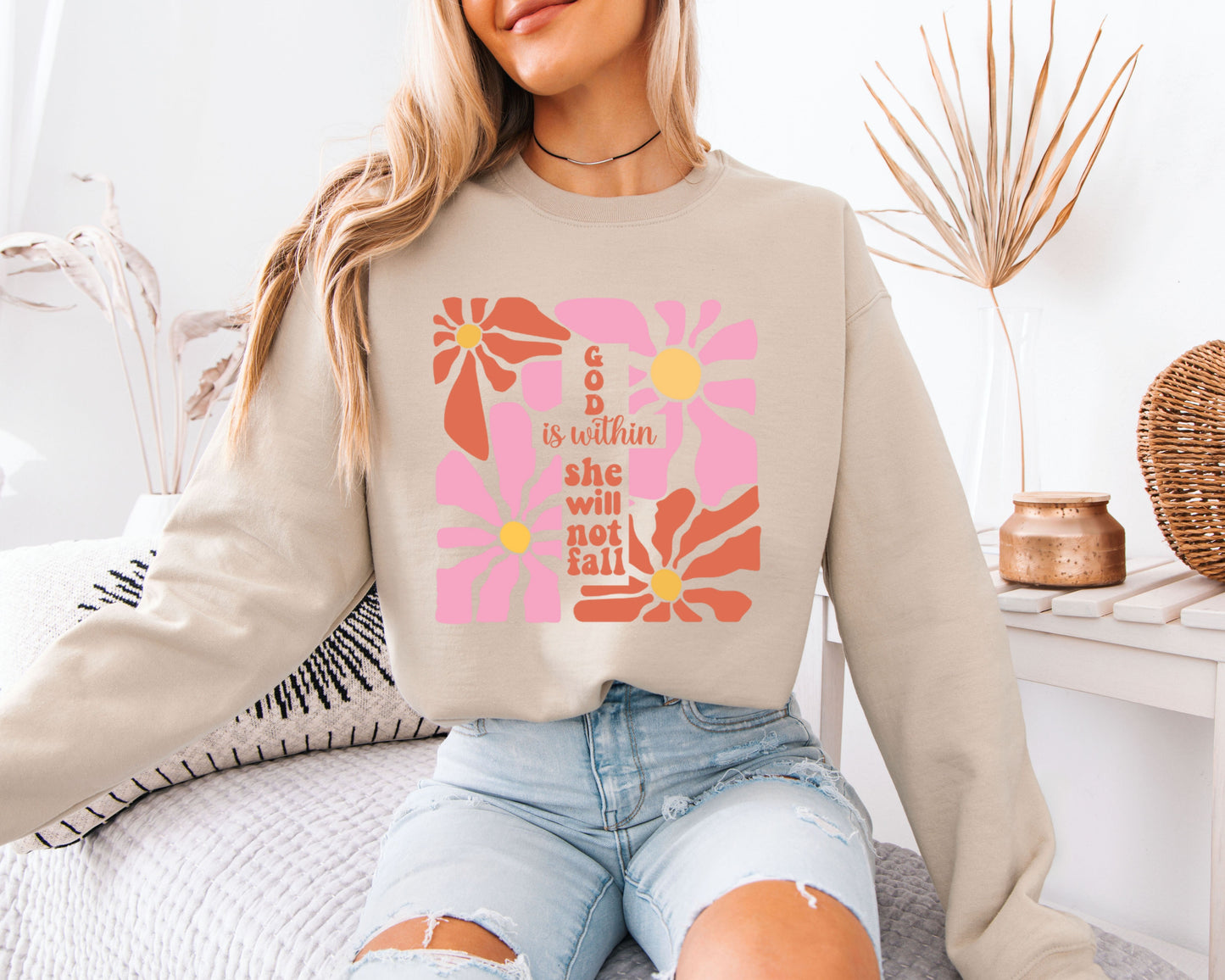 God Is Within Crewneck, Floral Graphic Pullover, Everyday Cozy Wear