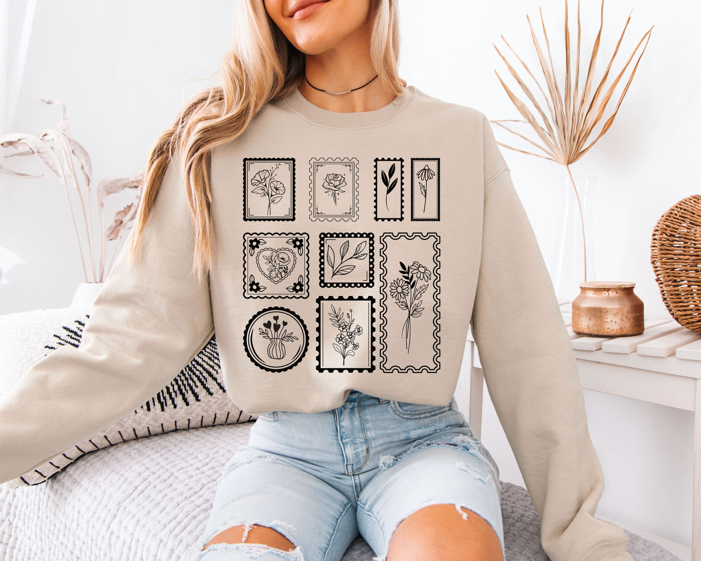 Floral Quote Sweatshirt, Aesthetic Nature Crewneck Pullover, Inspirational Typography, Cute Casual Top