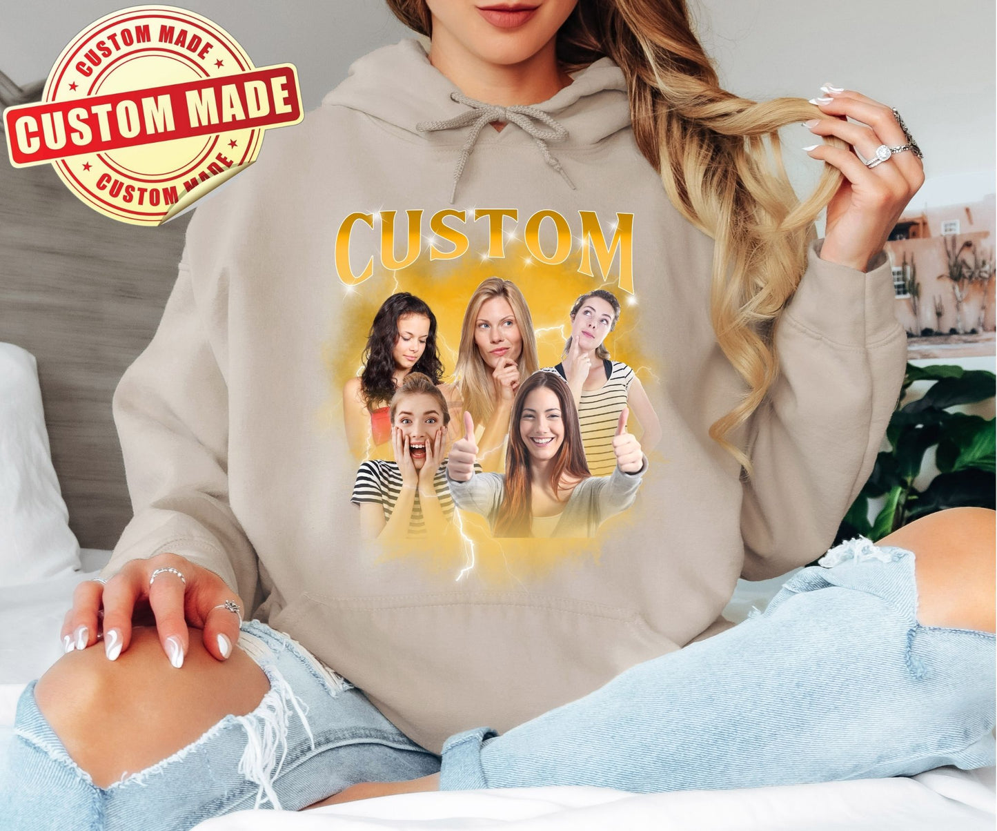 Custom Bootleg Hoodie - Personalized Friend Group Photo Sweatshirt - Funny Best Friend Gift - 90s Vintage Style