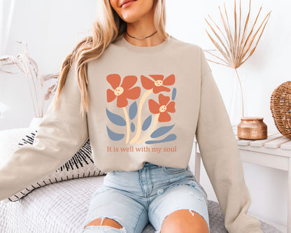 Nature-Inspired Floral Sweatshirt, Faith Graphic Crewneck, Soft Daily Pullover