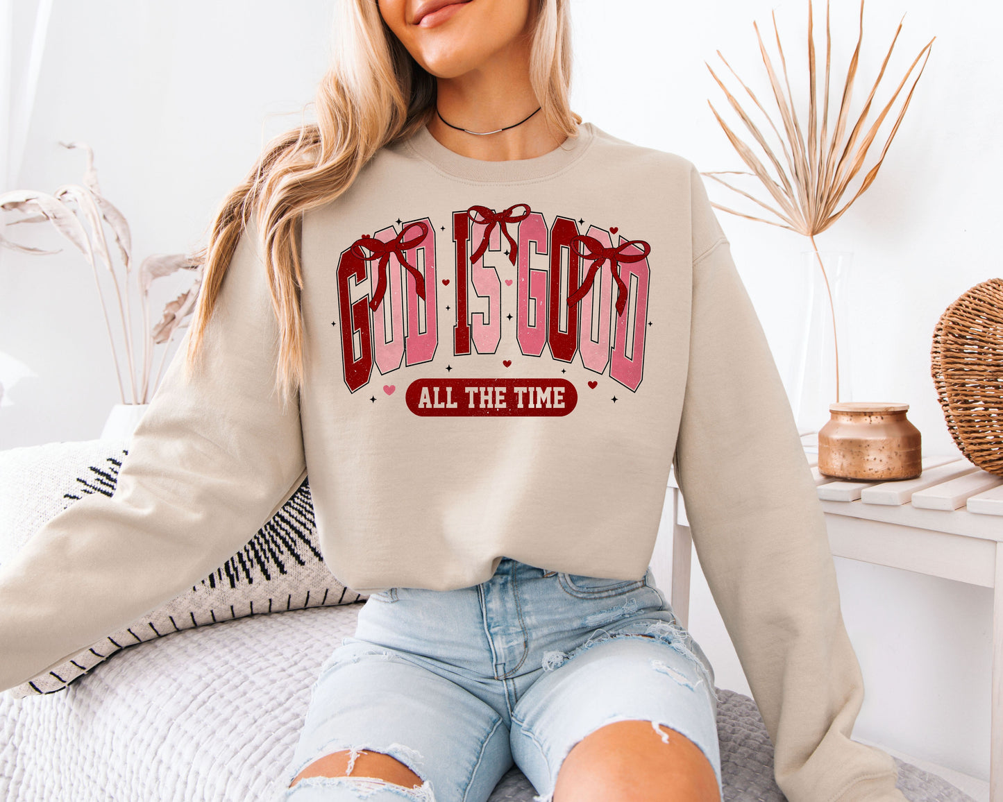 God Is Good All The Time Sweatshirt | Coquette Bow Christian Crewneck | Cute Faith Based Valentine Gift