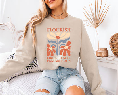 Retro Faith-Based Sweatshirt, Floral Scripture Graphic Crewneck, Cozy Fit Pullover
