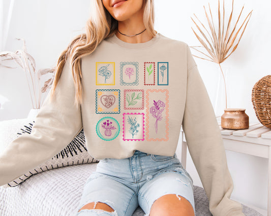 Cottage Garden Sweatshirt, Watercolor Flower Crewneck, Soft Feminine Pullover, Spring Outfit Gift