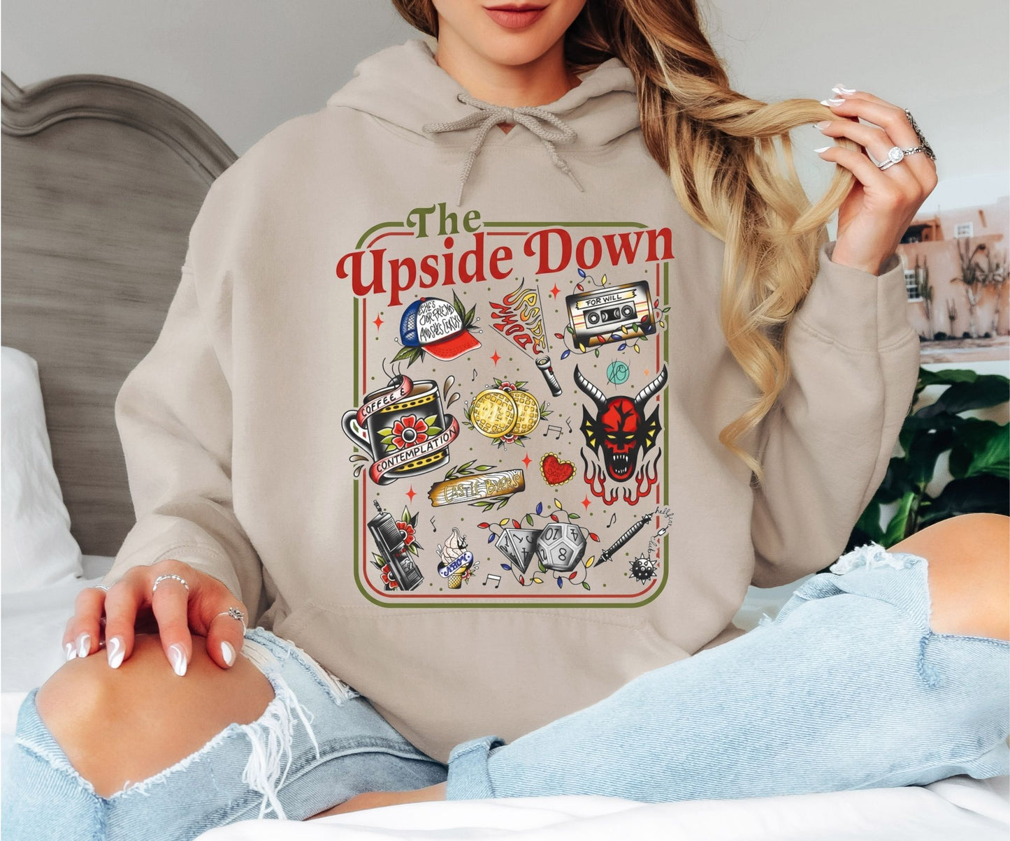 The Upside Down Hoodie, Stranger Things Inspired Graphic Hoodie, Retro Horror Aesthetic Unisex Pullover