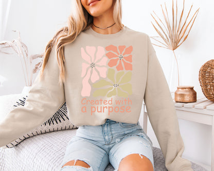 Vintage Floral Sweatshirt, Faith-Based Garden Graphic Crewneck, Soft Cozy Pullover