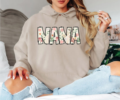 Floral NANA Hoodie – Cute Flower Letter Grandma Sweatshirt Gift