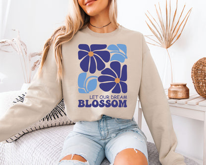 Wild Botanical Art Sweatshirt, Nature Sketch Crewneck Pullover, Aesthetic Casual Wear