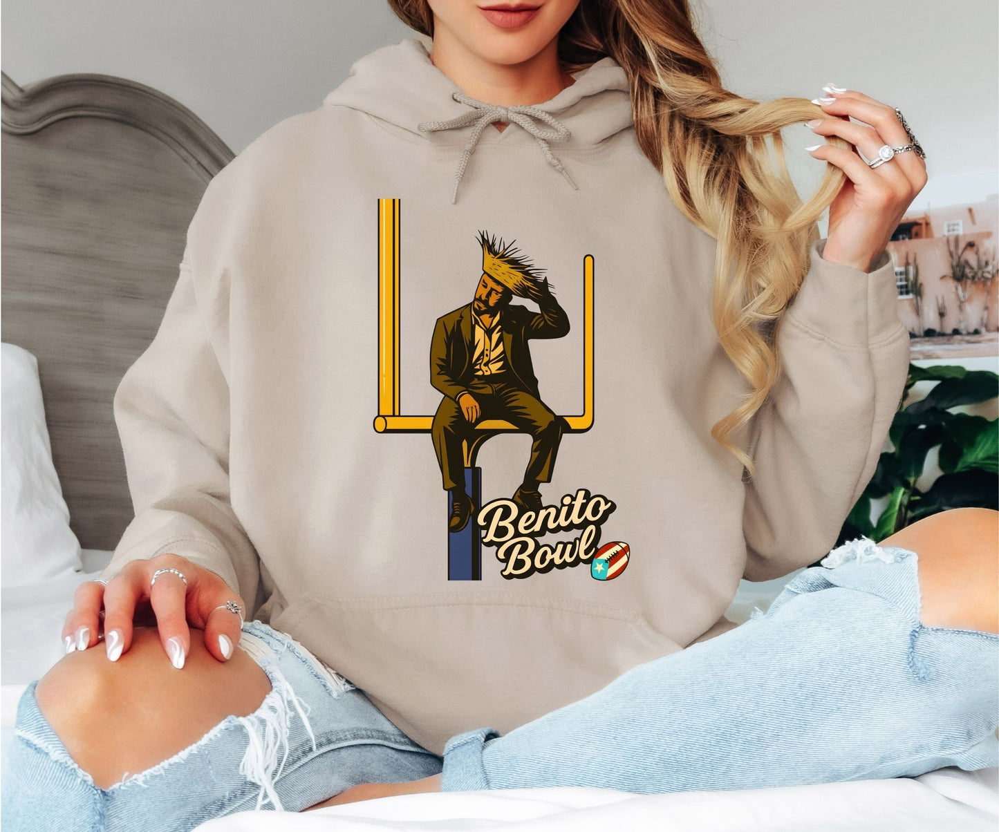 Benito Bowl Football Hoodie, Funny Tailgate Graphic Hooded Sweatshirt for Game Day
