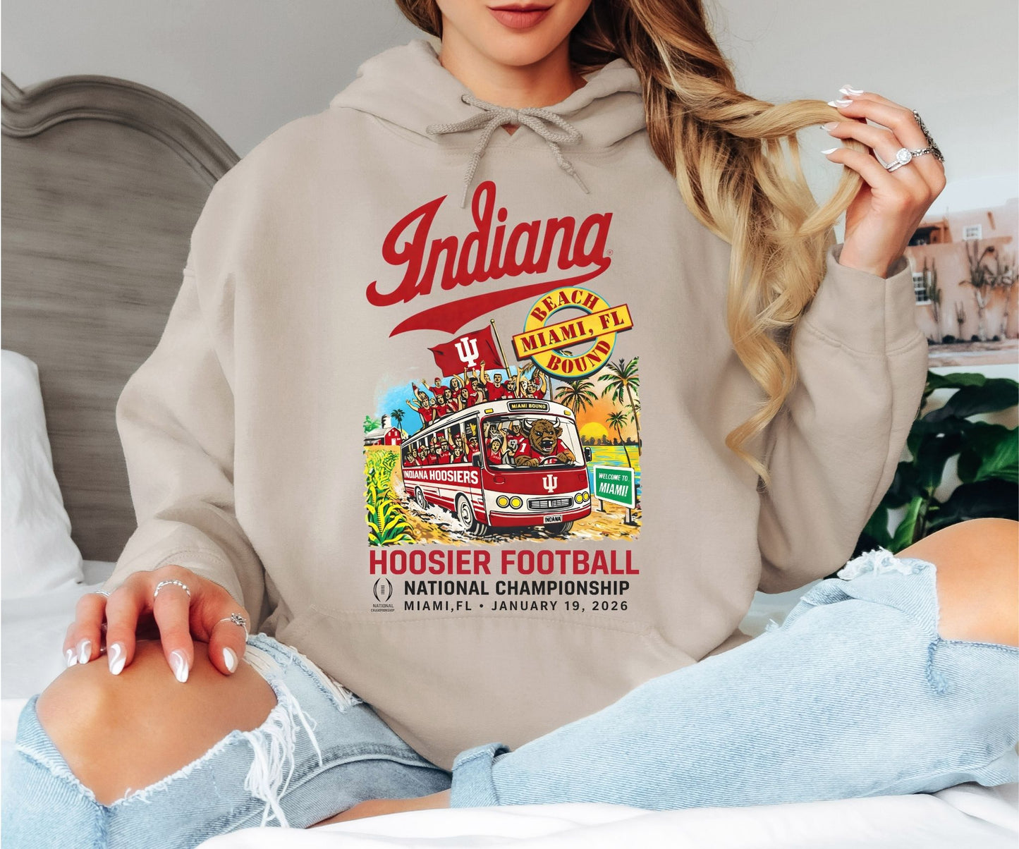 Indiana Hoosiers Football Hoodie – Miami Bowl Bound Championship Graphic, Vintage College Sports Fan Hoodie