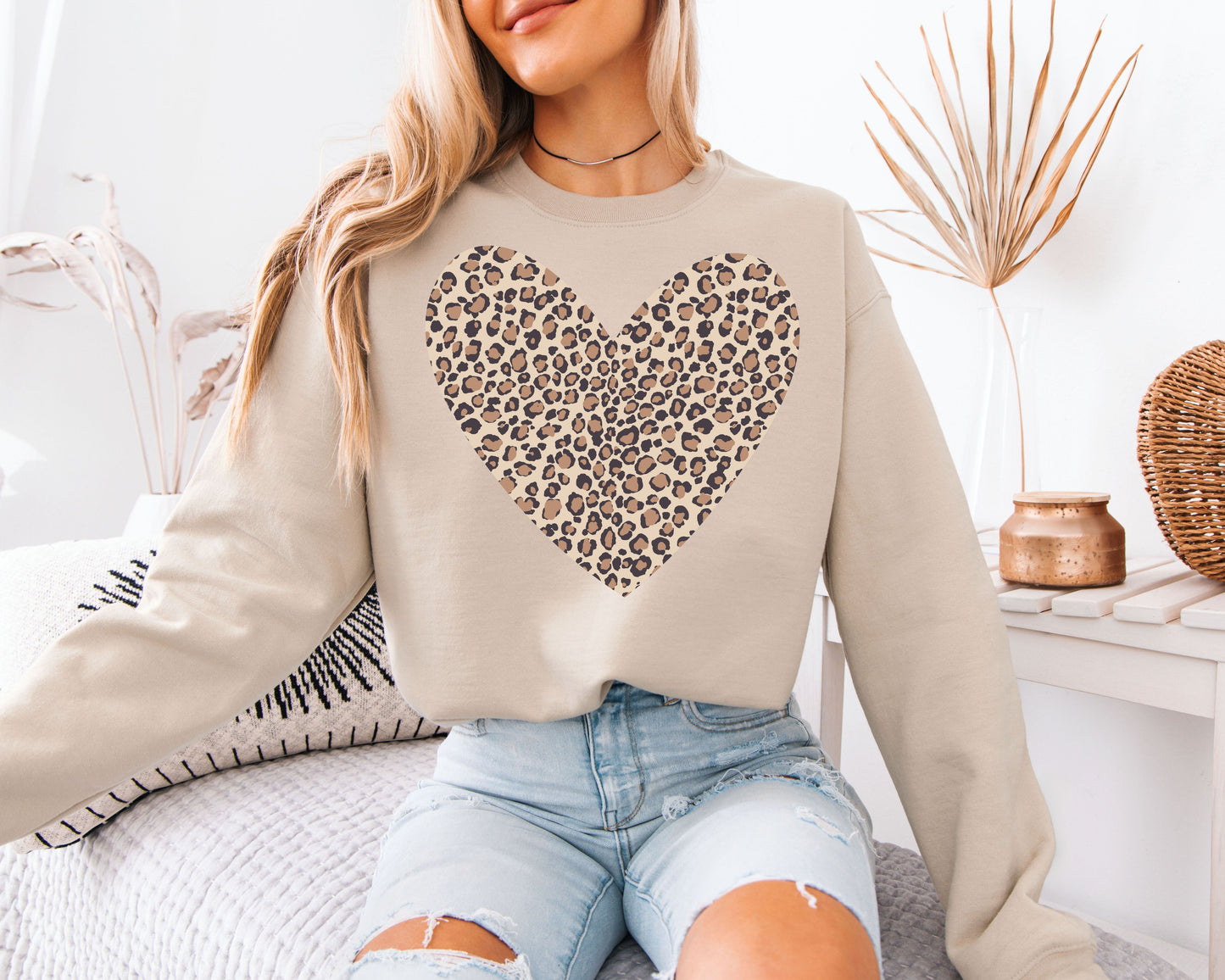 Leopard Print Heart Sweatshirt | Cute Cheetah Animal Print Crewneck | Wild Love Valentine Gift