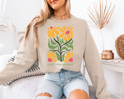 Floral Art Sweatshirt, Hand Drawn Botanical Crewneck, Soft Neutral Pullover, Casual Everyday Top