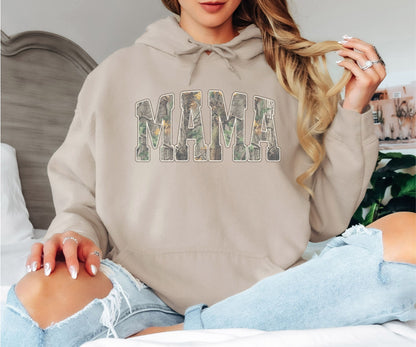 MAMA Camo Letter Hoodie, Stylish Mom Graphic Hoodie, Cozy Unisex Pullover for Everyday Wear