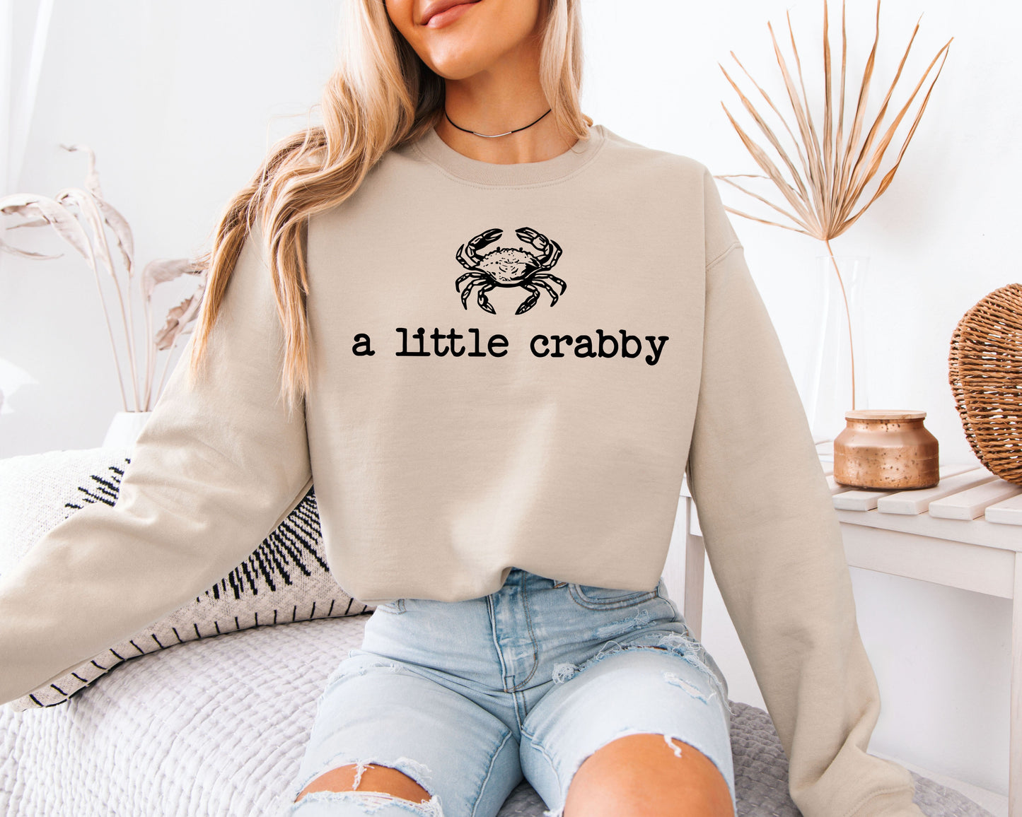 A Little Crabby Sweatshirt - Funny Crab Graphic Pullover, Minimalist Coastal Humor Crewneck, Cute Nautical Jumper