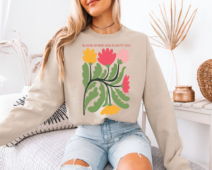 Christian Garden Sweatshirt, Cottagecore Faith Graphic Crewneck, Oversized Pullover