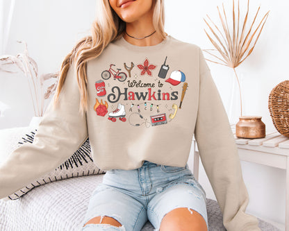 Welcome to Hawkins Sweatshirt, Stranger Things Inspired Graphic Shirt, Retro 80s Unisex Crewneck