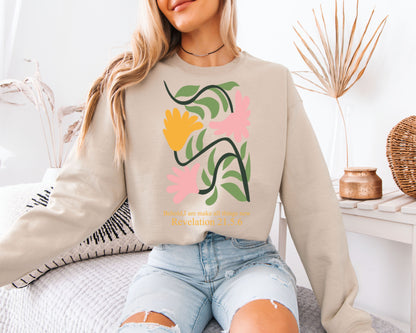 Cottagecore Bible Verse Sweatshirt, Floral Faith Graphic Crewneck, Relaxed Pullover