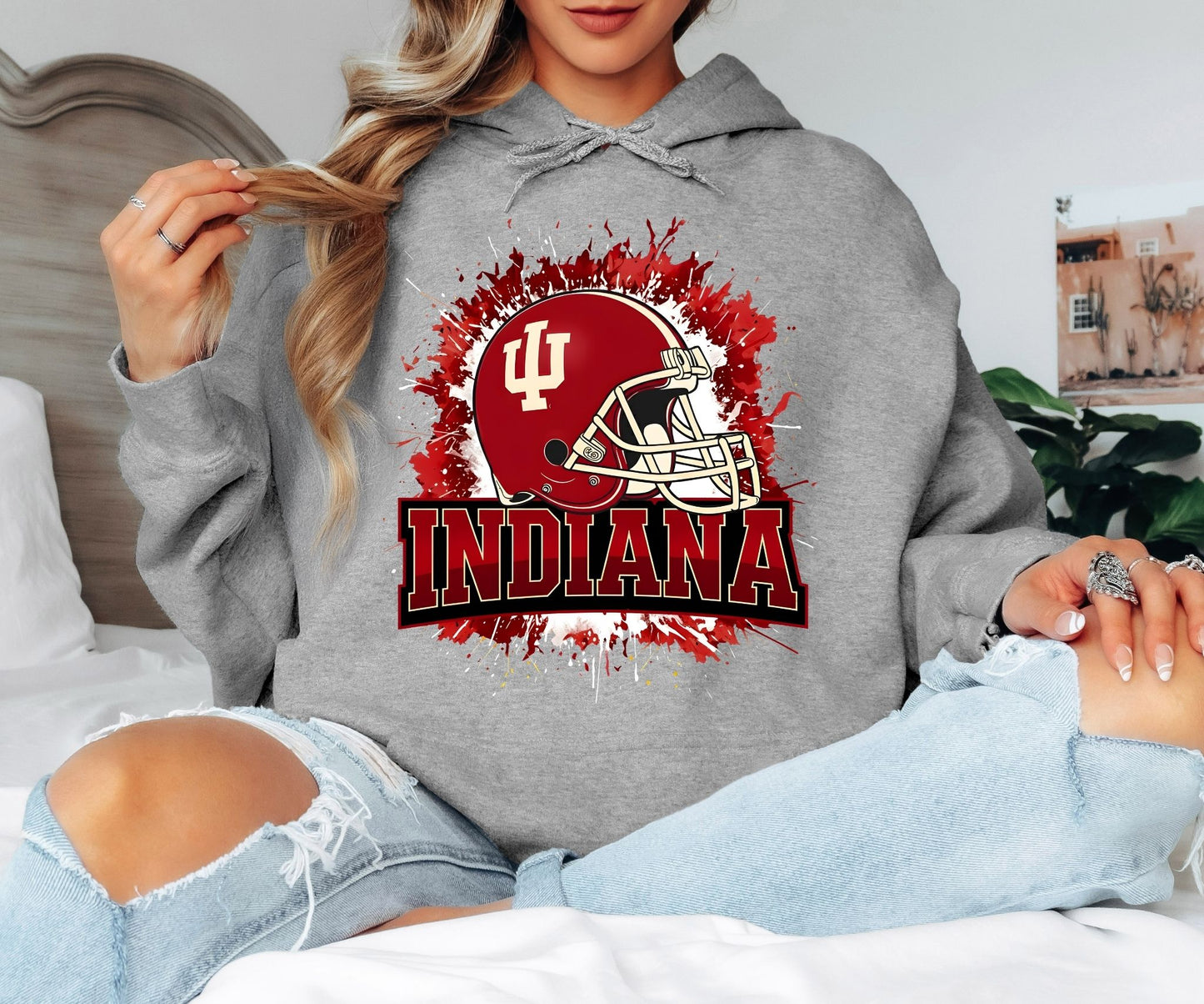Indiana Football Helmet Hoodie – College Football Inspired Graphic Hoodie, Indiana Fan Unisex Sweatshirt, Game Day Hoodie