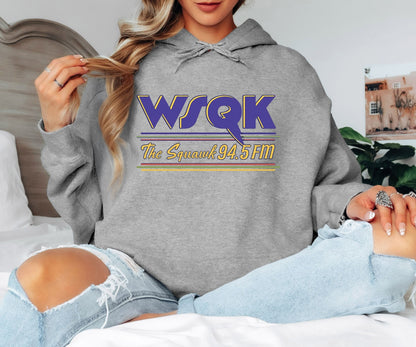 WSQK The Squawk 94.5 FM Hoodie – Retro Radio Station Inspired Hoodie, 80s Vintage Graphic Hoodie, Unisex Cozy Sweatshirt