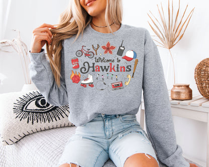 Welcome to Hawkins Sweatshirt, Stranger Things Inspired Graphic Shirt, Retro 80s Unisex Crewneck