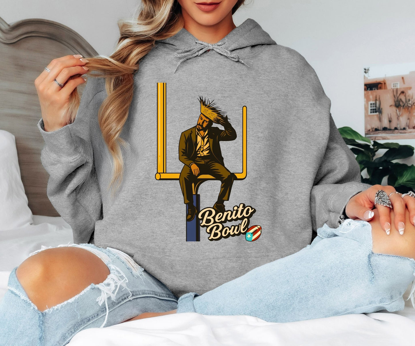 Benito Bowl Football Hoodie, Funny Tailgate Graphic Hooded Sweatshirt for Game Day