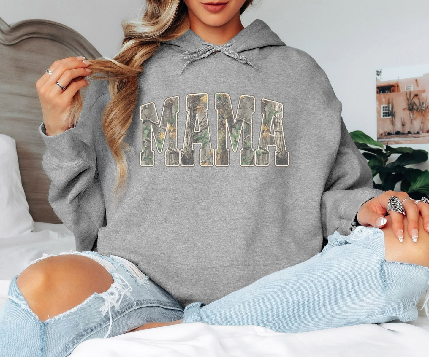 MAMA Camo Letter Hoodie, Stylish Mom Graphic Hoodie, Cozy Unisex Pullover for Everyday Wear