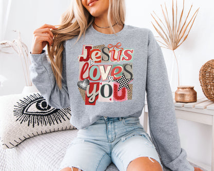 Jesus Loves You Sweatshirt | Retro Collage Christian Crewneck | Groovy Disco Faith Gift