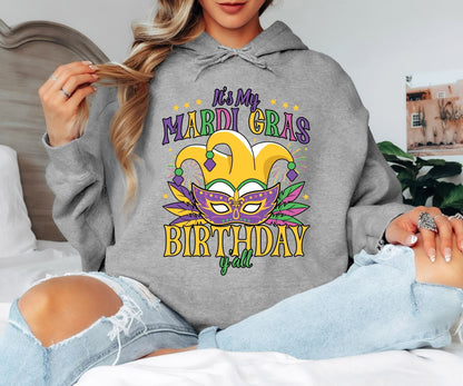 Mardi Gras Hoodie – Beads Masks & Carnival Fun