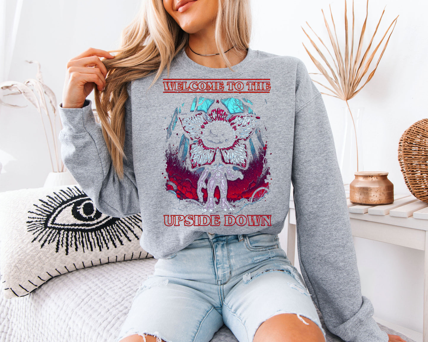 Upside Down Sweatshirt, Stranger Things Inspired Demogorgon Shirt, Horror Sci Fi Retro Unisex Crewneck