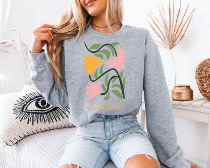 Cottagecore Bible Verse Sweatshirt, Floral Faith Graphic Crewneck, Relaxed Pullover