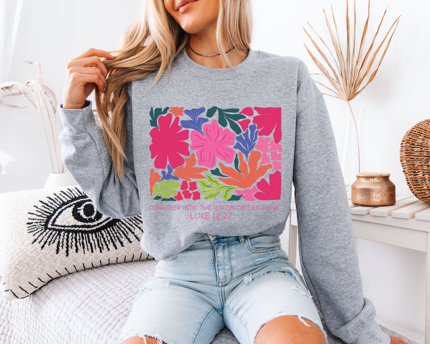 Vintage Bible Verse Sweatshirt, Floral Faith Graphic Crewneck, Relaxed Cozy Fit