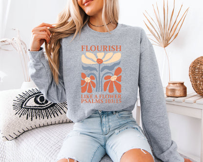 Retro Faith-Based Sweatshirt, Floral Scripture Graphic Crewneck, Cozy Fit Pullover
