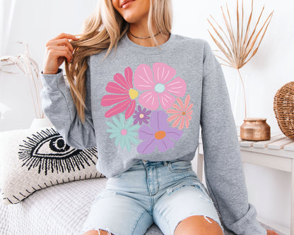 Soft Bloom Garden Sweatshirt – Cozy Botanical Graphic Crewneck, Relaxed Fit Nature Inspired Floral Pullover for Everyday Wear